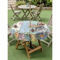 thumbnail image 3 of Happy Easter Outdoor Tablecloth - 54 Inch Round Dining Table Cover, Spring Bunny Colorful Eggs Wooden Grain Waterproof Outdoor Table Cloth with Umbrella Hole & Zipper for Picnic/Patio/Party, 3 of 7