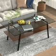 thumbnail image 2 of Furvclv Rectangular Coffee Table, Glass Table Tops With Metal Legs 220 Pounds Bearing Capacity Narrow Rectangle Coffee Table For Living Room, Apartment, 2 of 9