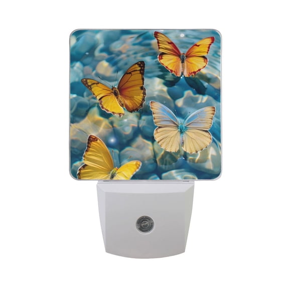 Butterflies on Clear Water Night Light 2 Pack LED Nightlight Plug into Wall Dusk to Dawn Sensor Soft White