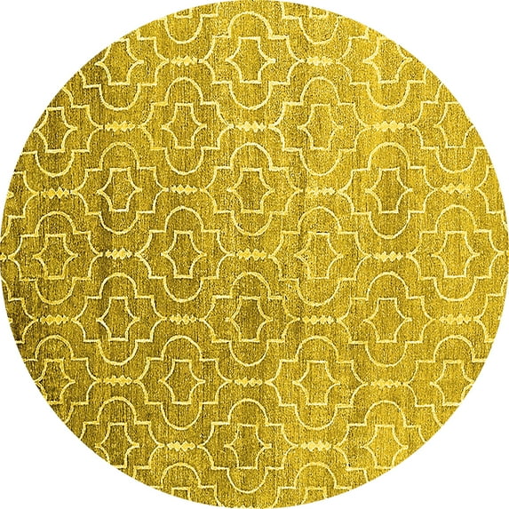 Ahgly Company Machine Washable Indoor Round Trellis Yellow Modern Area Rugs, 6' Round