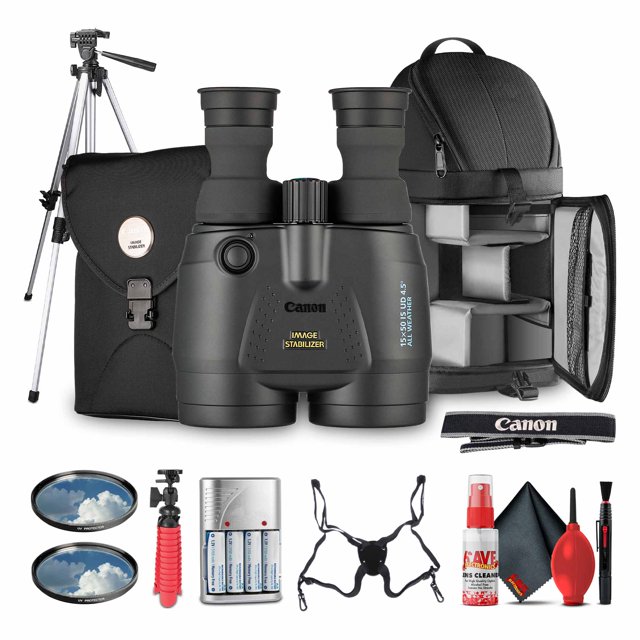 Canon 15x50 IS Image Stabilized Binoculars Bundle with Harness Strap, Tripod, Backpack (International Model)