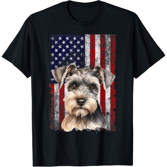 Retro Miniature Schnauzer Dog 4th of July American Flag Patriotic Gifts T-shirt