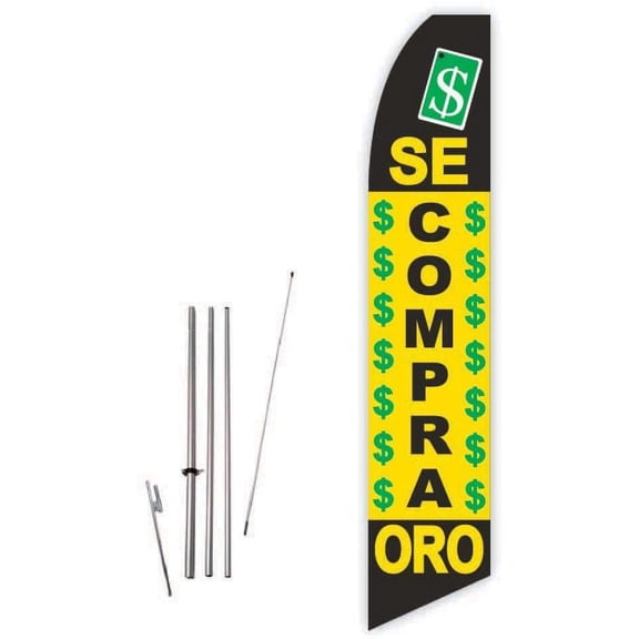 Se Compra Oro Yellow/Black Super Novo Feather Flag - Complete with 15ft Pole Set and Ground Spike
