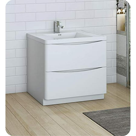 Tuscany 36" Glossy White Free Standing Modern Bathroom Cabinet w