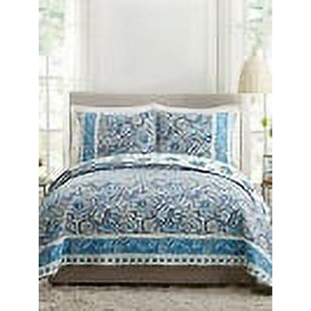 Dena Home Blue Bisou Floral 3-Piece Quilt Set, King