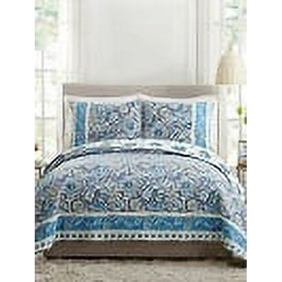 Dena Home Blue Bisou Floral 3-Piece Quilt Set, King