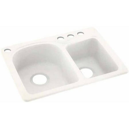 Swan Solid Surface EC Double Bowl Kitchen Sink (18" x 25") with 4 Faucet Holes