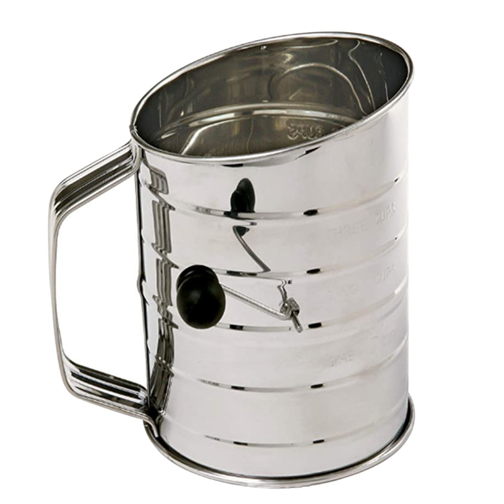 Sifter Flour Baking Sieve Cup Hand Crank Strainer Kitchen Cake Rotary