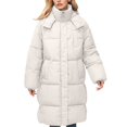 thumbnail image 3 of Baberdicy Women's Long Hooded Puffer Coat, Thick Warm Winter down Jacket for Extreme Cold , Long Hooded Puffer, Maxi down Coat, Winter Warmth Layer White M, 3 of 5