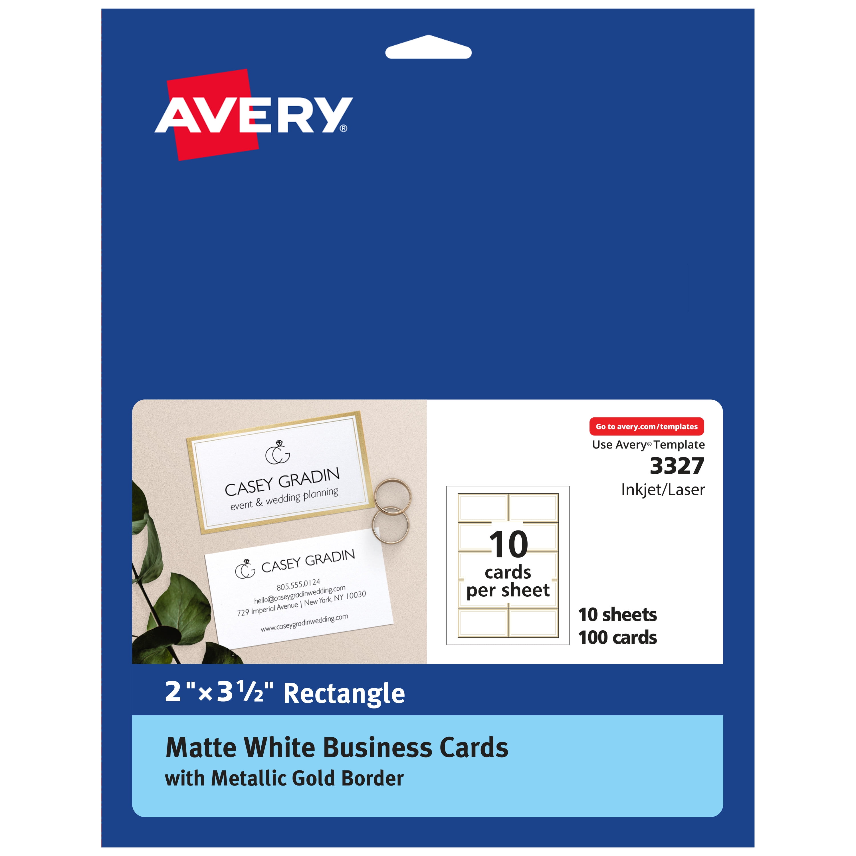 Avery Business Cards with Metallic Gold Borders, 2" x 3.5", 100 Total