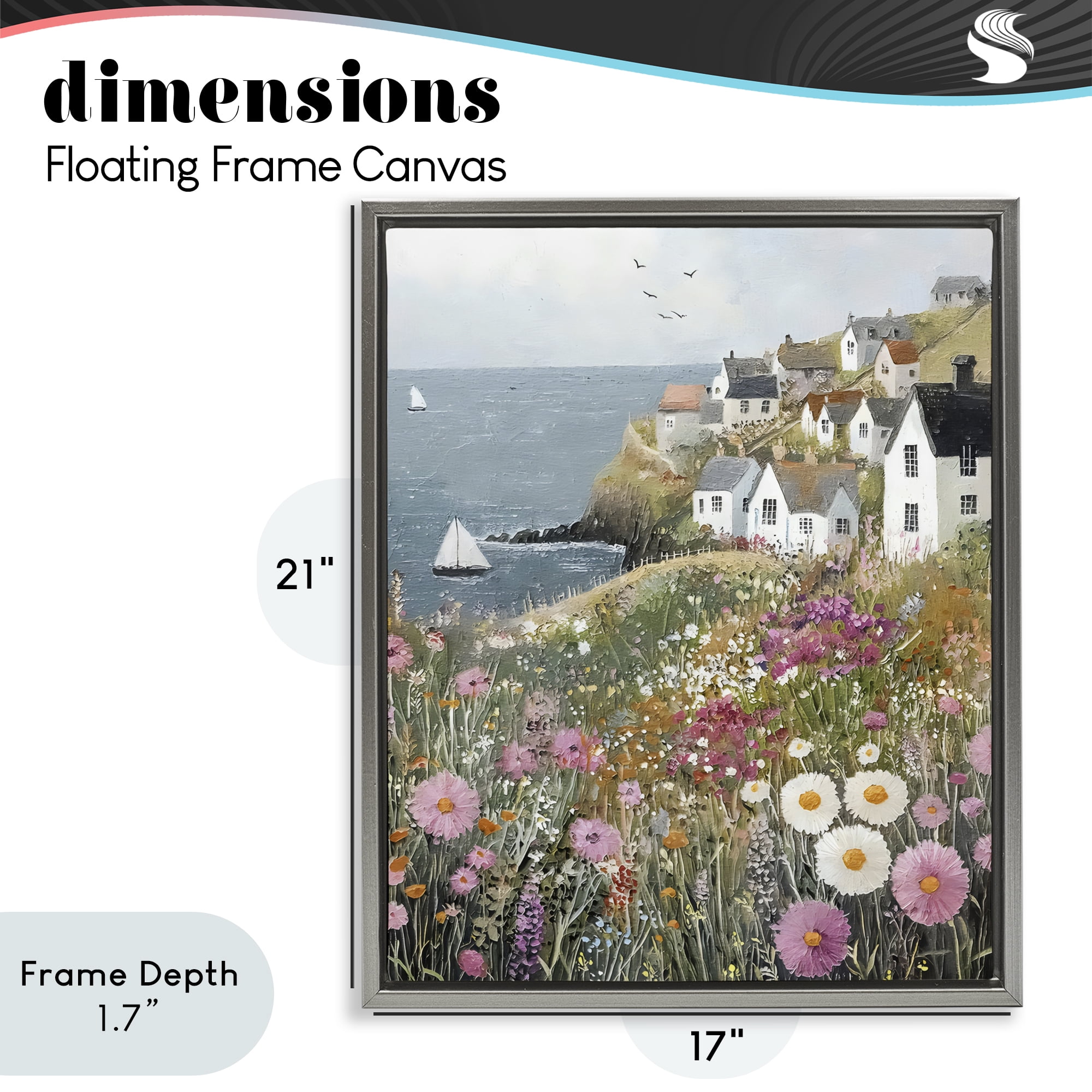 Stupell Industries Pink Meadow Overlooking Sailboats Gray Framed Floater Canvas Wall Art, design by Riley B