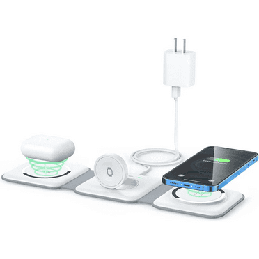 3 in 1 Wireless Charging Station for Multiple Device Apple, Magnetic Foldable Charging Station for iPhone 15/14/13/12 Series, AirPods 3/2/Pro, SmartWatch(Adapter Included)