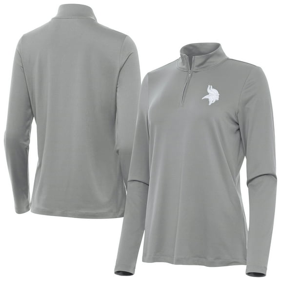 Women's Antigua  Gray Minnesota Vikings Reprocess Quarter-Zip Top