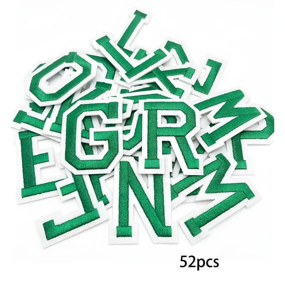 TUWAFE Iron on Letters,52 Pcs Alphabet Patches with Ironed Adhesive,Decorate Repair Patches for Shirts Jackets Hats Jeans Shoes Bags (Green)