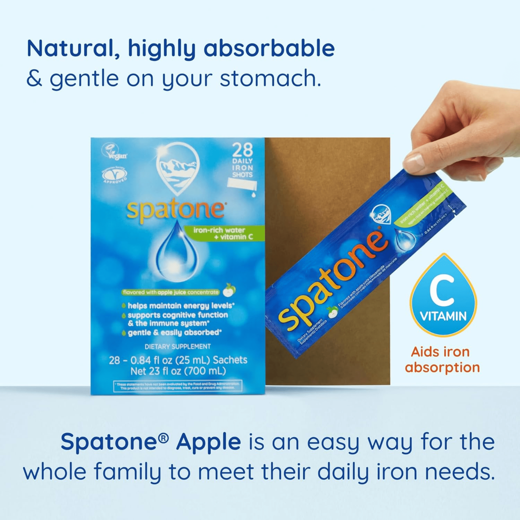 Spatone Natural Liquid Iron Supplement, Apple Flavor - 20 mL Sachet