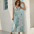 thumbnail image 5 of Summer Ocean Ombre Blue Coral Womens Night Club Maxi Dress V Neck Sleeveless Bohemia Long Dresses, 5 of 9
