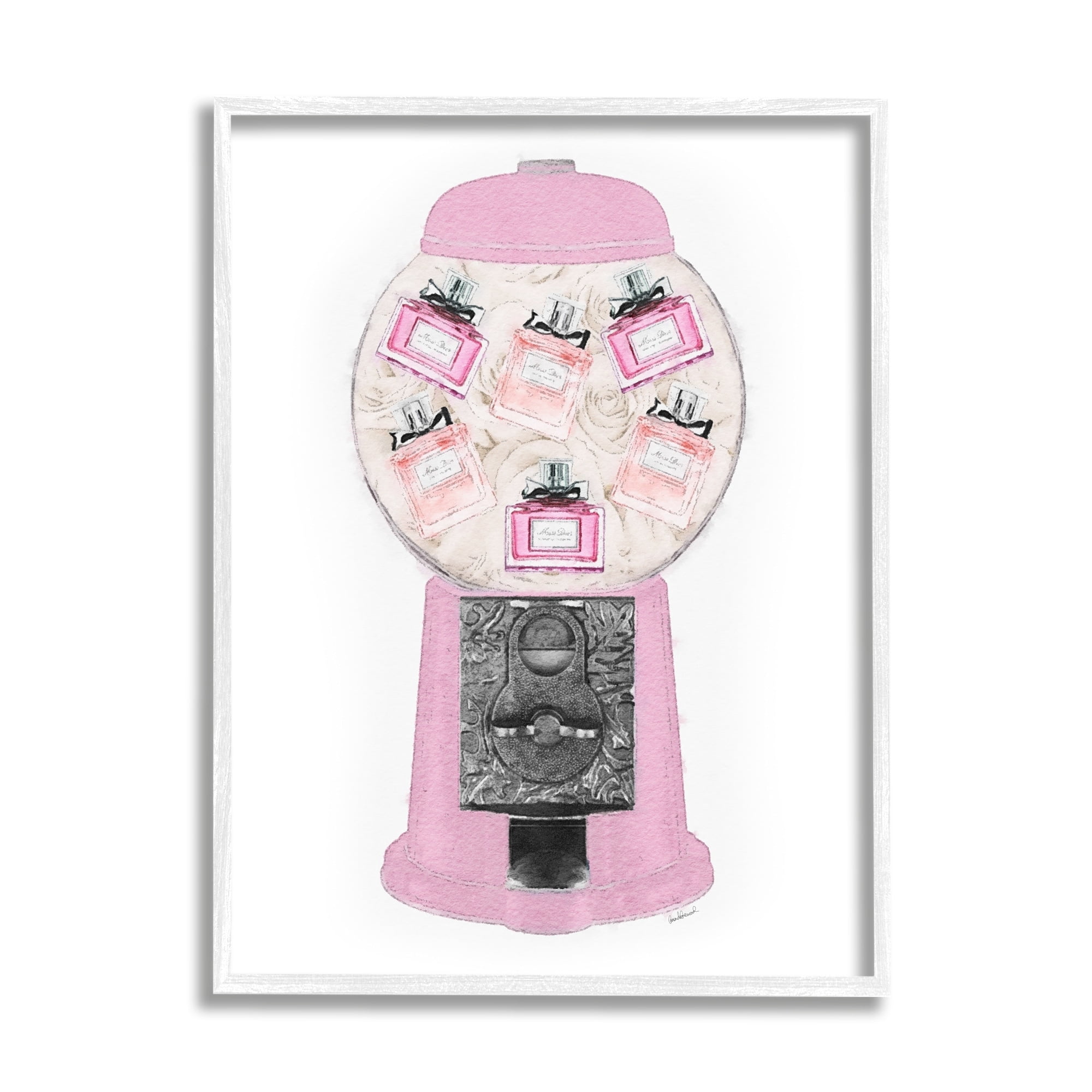 Stupell Industries Pink Gumball Machine Glam Designer Perfume Bottles Framed Wall Art, 16 x 20, Design by Amanda Greenwood