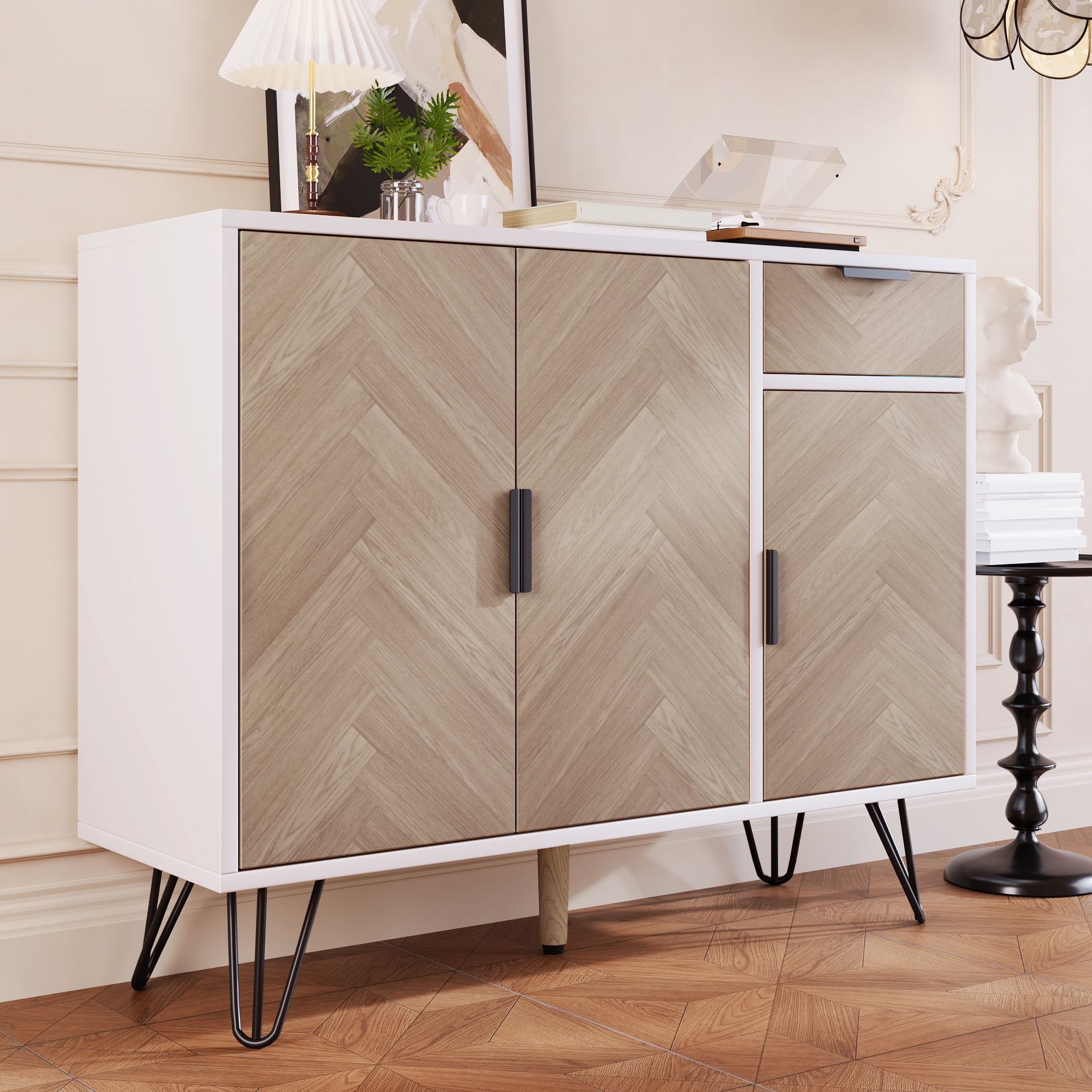 Noble House Modern Storage Cabinet, Sideboard in Finish with Drawer,Adjustable Shelves,White