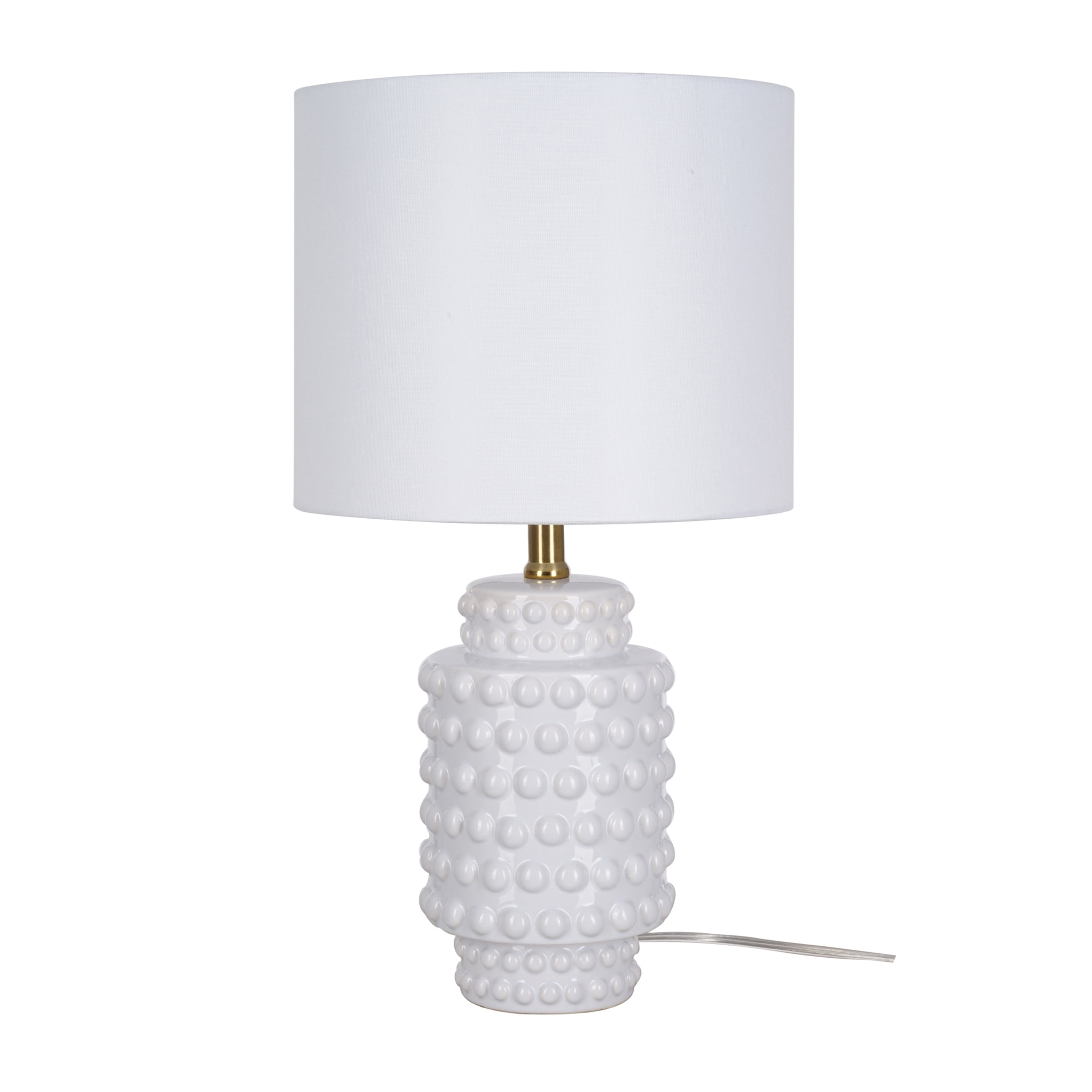 (2 pack) My Texas House Hob-Nail Ceramic Table Lamp, 21 in, White Fabric Drum Shade, White
