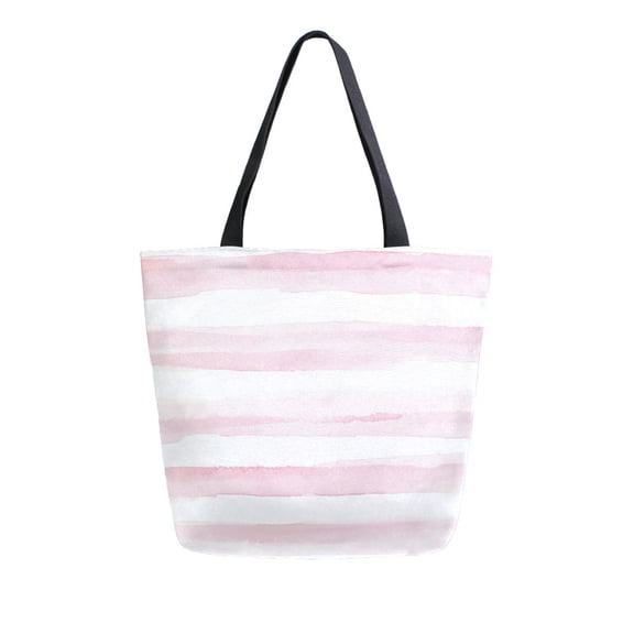 Durable Canvas Tote Bag with Zip Pocket Bags for Woman Shoulder Versatile Carryall for Everyday Use Soft Pink Watercolor Stripes