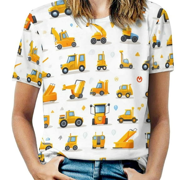 Excavator Construction Vehicle Truck Women's T-Shirt Short Sleeve T Shirts Tops Tee Ladies Loose T