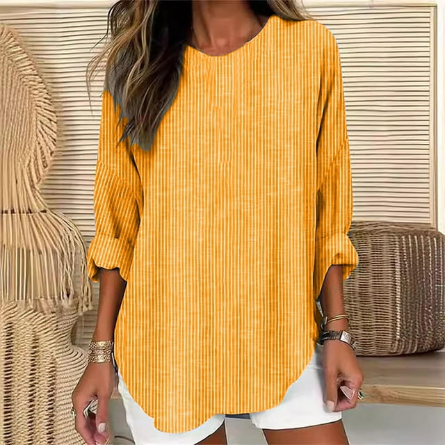 AherBiu Chemises Surdimensionnées pour Femmes Col Rond Manches Longues Grande Taille Pull Tendance Automne 2025 Tops Décontractés Amples