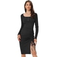thumbnail image 1 of Vestido Ajustado de Punto de Manga Larga con Cuello Cuadrado para mujer Negro S, 1 of 5