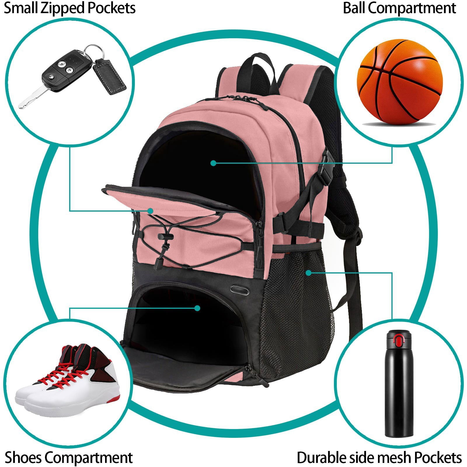 Elainilye Athletic Backpack, Airflow Design Sports Bag with Shoe Compartment, Gym Travel Pack for Basketball Gear Tennis Equipment Training