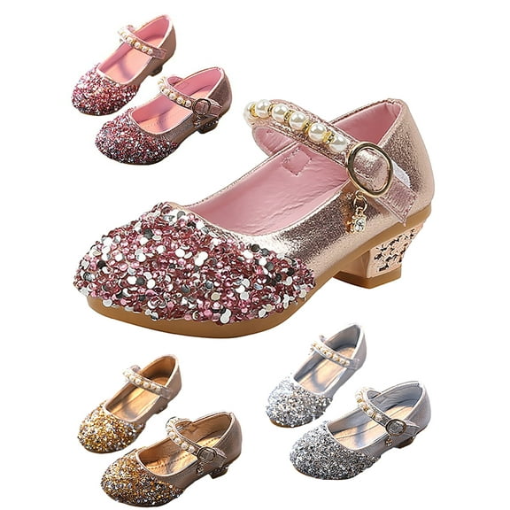 Girls Dress Shoes Princess High Heel Mary Jane Glitter Shoes in Wedding Party for Toddler Little Big Girl