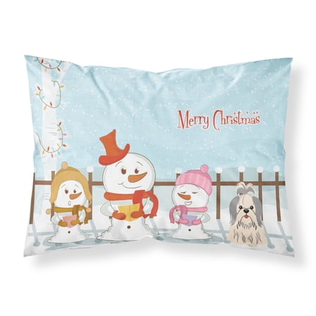 Merry Christmas Carolers Shih Tzu Silver White Fabric Standard Pillowcase