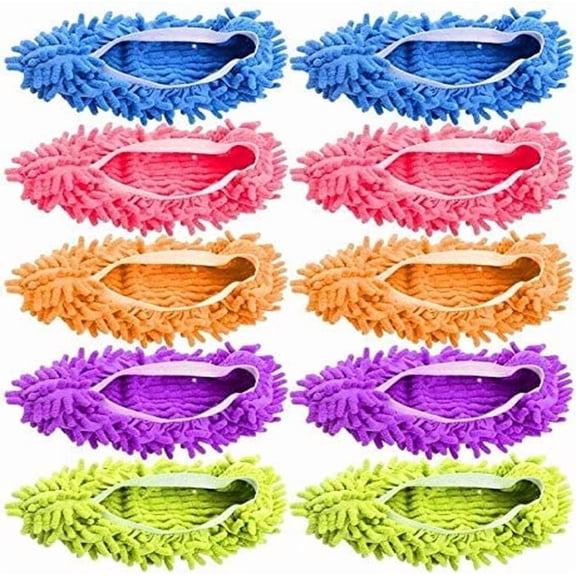 5 Pairs Microfiber Mop Slippers for Floor Cleaning , Reusable Washable Cleaning Shoes with Non-Slip Sole, House Slipper Socks for Dust, Pet Hair, Hardwood & Tile Floors , Indoor Cleaning Shoe Covers