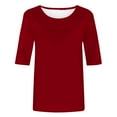 thumbnail image 4 of Charella Half Sleeve Tops for Women Loose Fit Crewneck Shirts 2025 Solid Color Womens Blouse,Wine,L, 4 of 5