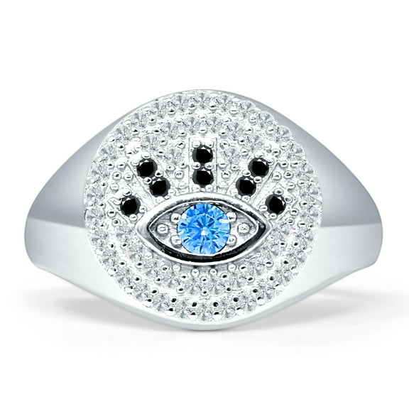 Evil Eye Round Cluster Cubic Zirconia Ring 925 Sterling Silver Size 7