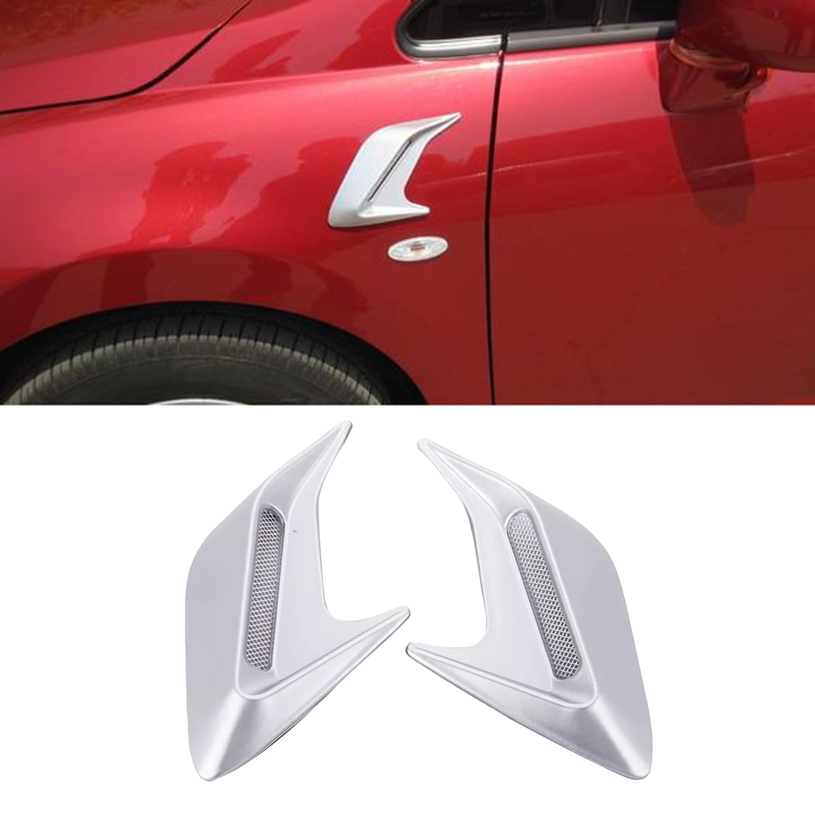 1 Pair  Silver Shark Fins Car Body Side Air Flow Vent Grille Stickers Kits Decal