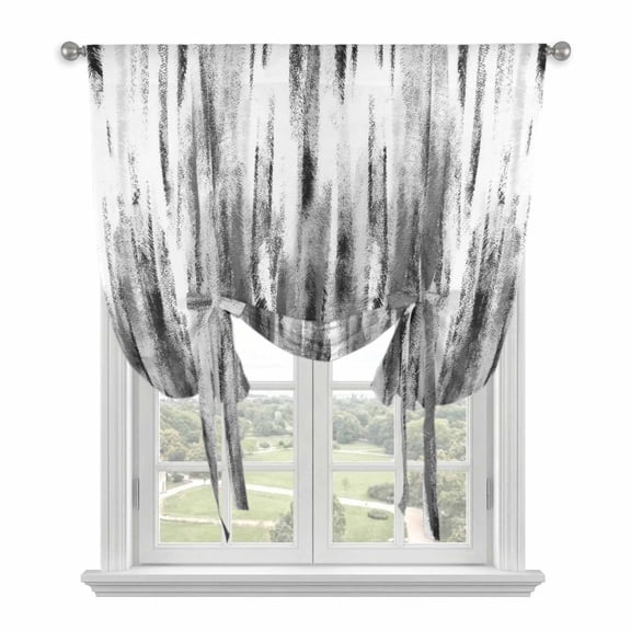 Black Grey Vintage Balloon Curtains 63 Inch Length for Living Room/Bedroom, Retro Abstract Art Rod Pocket Privacy Door Curtains Decorative Tie Up Shade for Window 52"x63"