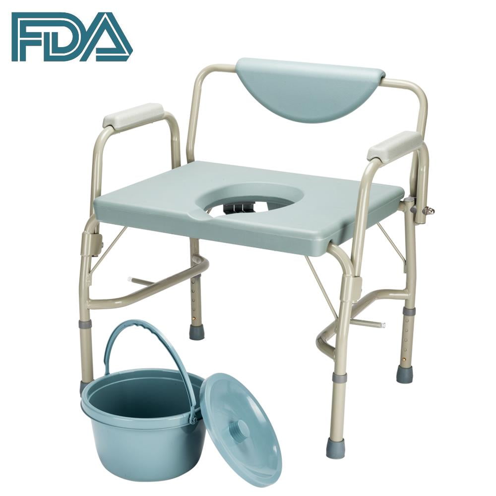 Heavy Duty Drop Arm Bedside Commode Chair Homecare Toilet Seat With Wheel Safety Steel Frame Extra Wide 3 In 1 Toilet Chair Adjustable Height Support Tool Bathroom Fixtures Toilet Seats Commodes
