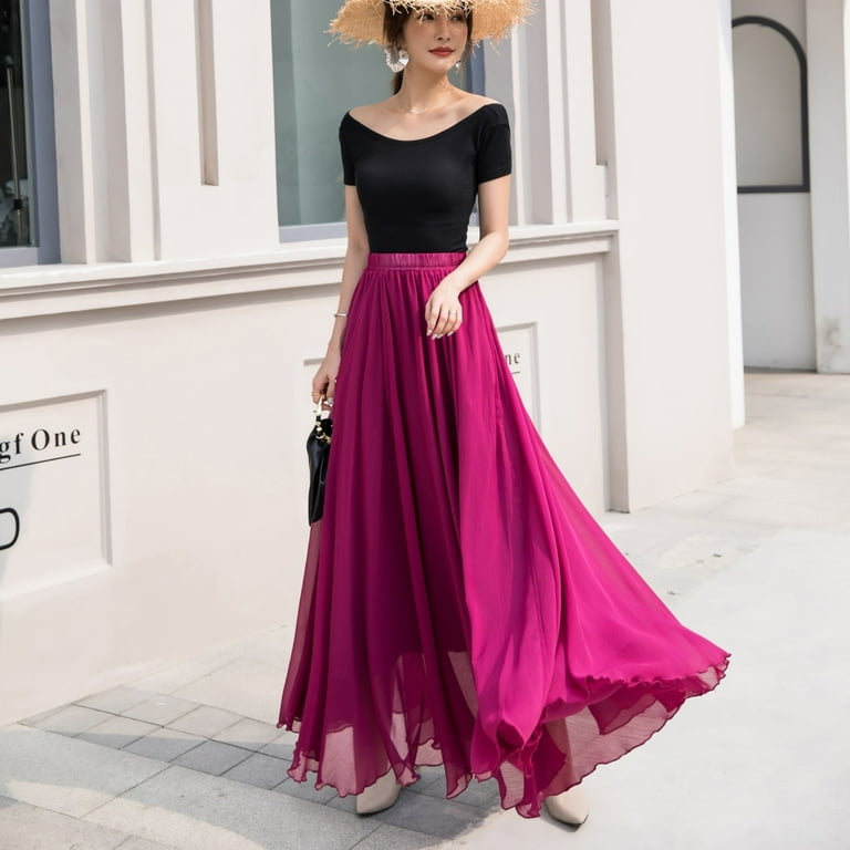 WEAIXIMIUNG Summer Women's Solid Color Chiffon Skirt Women's WEAIXIMIUNG Summer Women's Solid Color Chiffon Skirt Women's