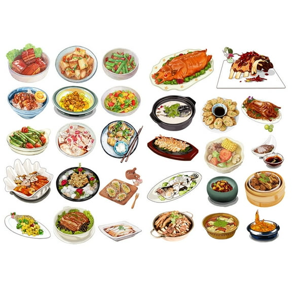 Chinese Dinner Food Menu Aesthetic Diary Travel Journal Paper Stickers Scrapbooking Stationery School Office Art Supplies