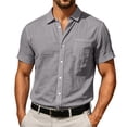 thumbnail image 5 of REZUOFI Mens Linen Short Sleeve Lapel T Shirt Solid Pocket Breathable Casual Loose for Summer Sports Daily, 5 of 8