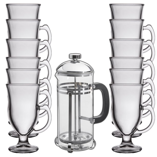 French Press Coffee And Tea Maker And Glass Mug Set (33 Oz) Large Glass Press With Stainless