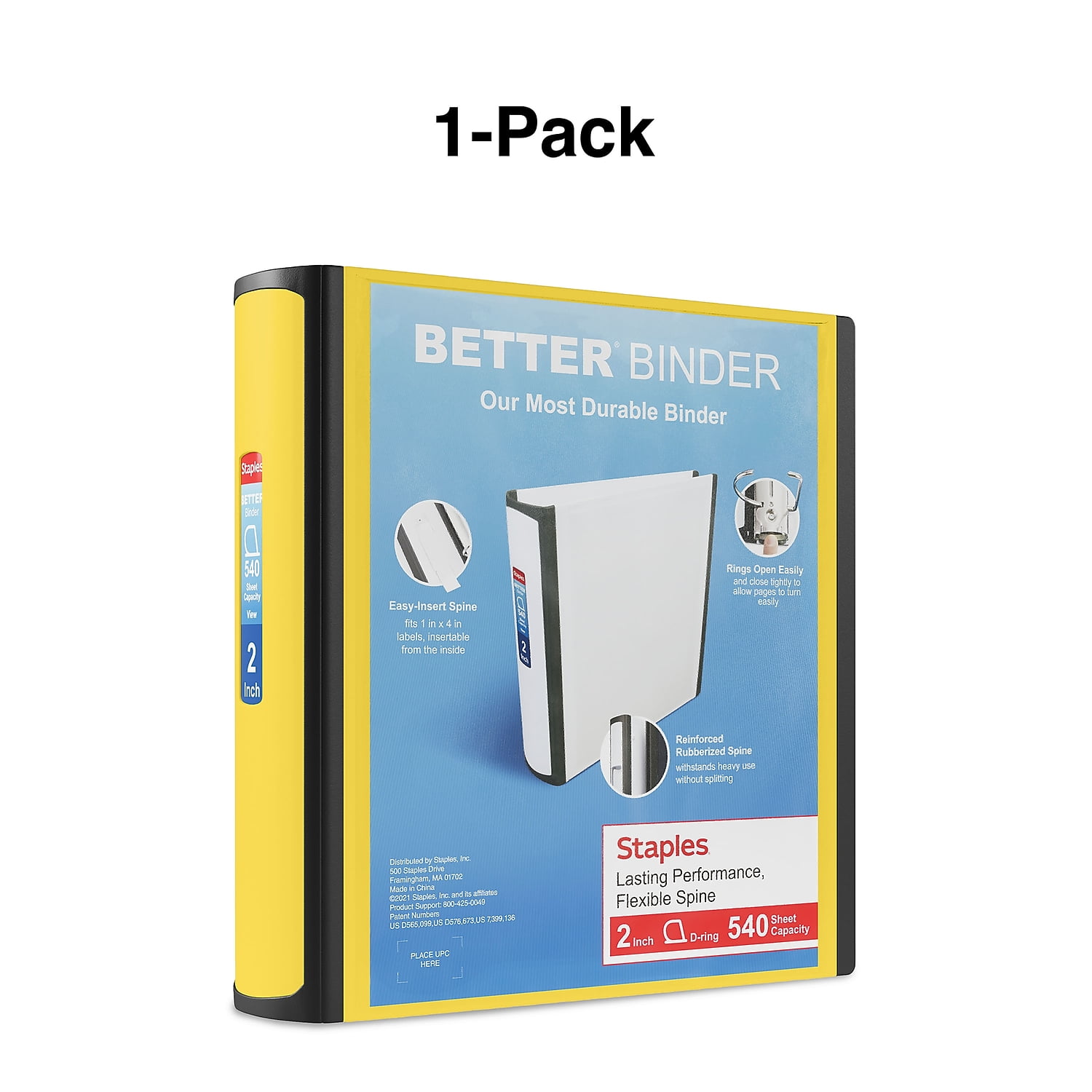 Staples Better Yellow 2-Inch 3-Ring View Binder for