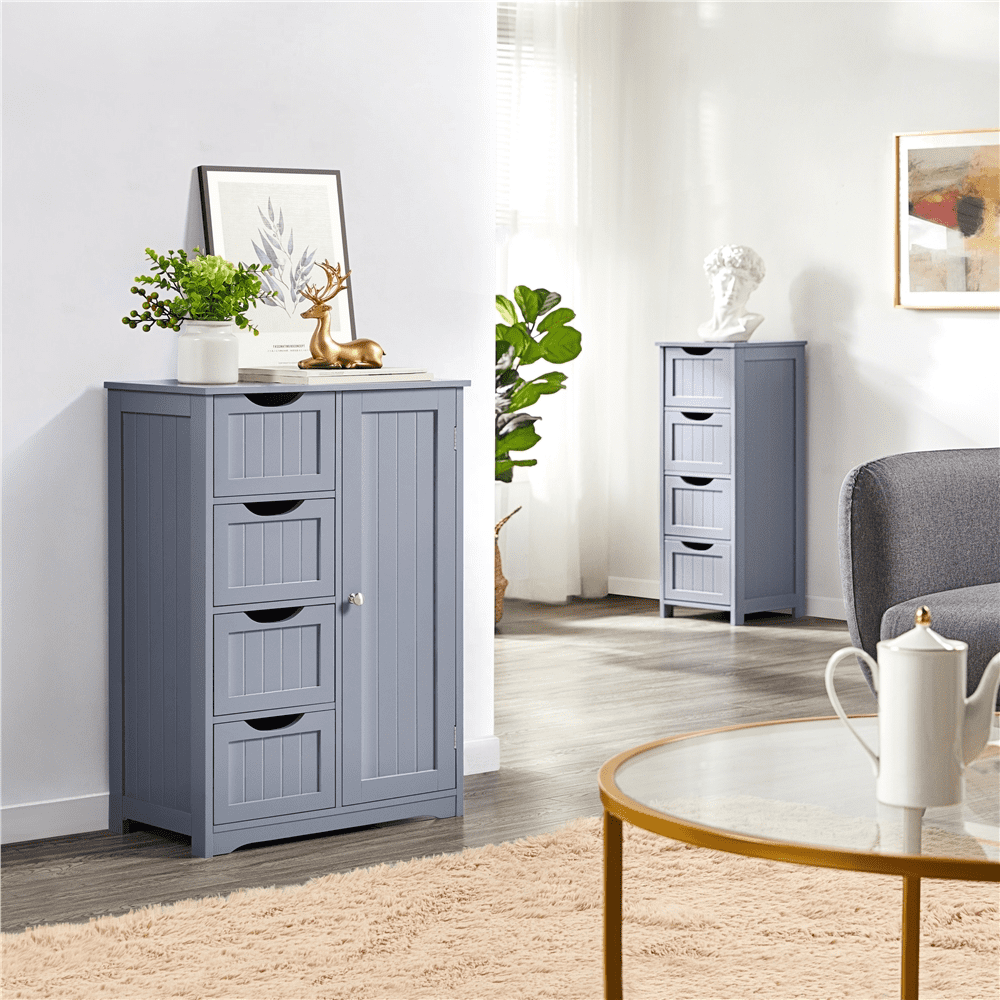 Yaheetech Wooden Free-Standing Bathroom Floor Cabinet with Drawers and Cupboard, Gray