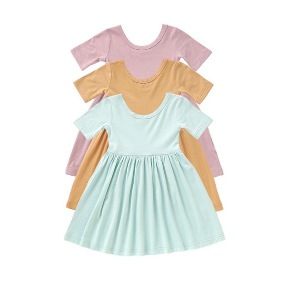 Fozruso Girls Dresses Baby Girls Summer Short Sleeve Dress Viscose Toddler Soft Casual Flowy Tiered,6-12 Months