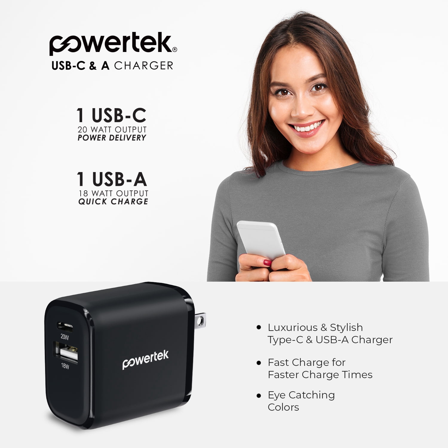 Liquipel Powertek 20W A/C Combo Wall Charger Woven - Black