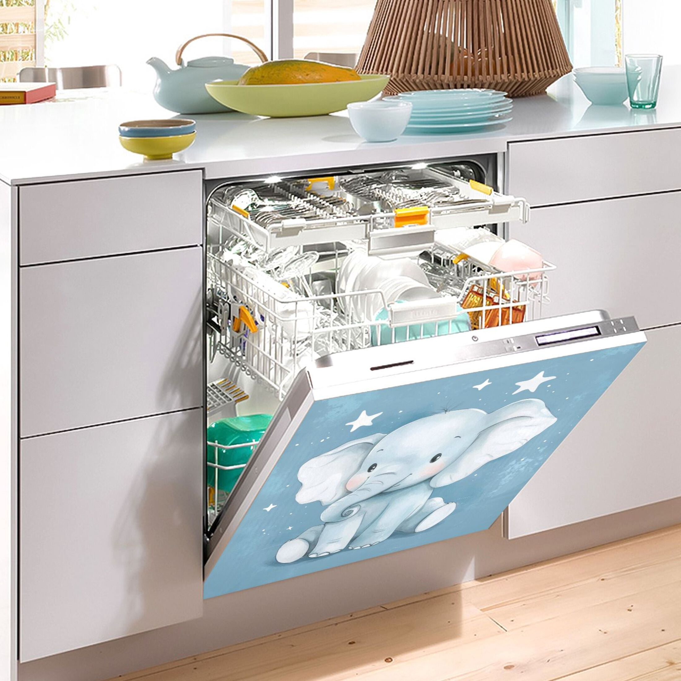 Dishwasher Magnetic Sticker 23x26 Inch Refrigerator Magnetic Sticker Washing Machine Magnetic Sticker Kitchen Panel Magnetic Sticker Home Decor Cute Little Blue Elephant