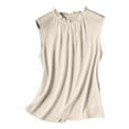 thumbnail image 5 of QHFBli Womens Silk Satin Tank Tops Business Casual Ruffle Trim Neck Sleeveless Summer Blouses Shirts, 5 of 5