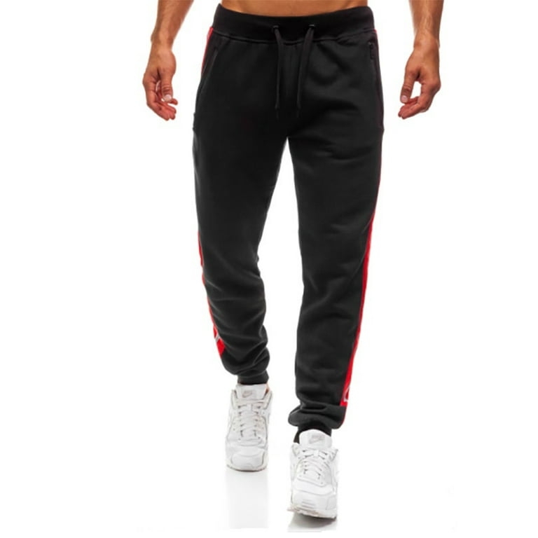XIAXAIXU Men's Long Casual Sports Pants Stripe Print Gym Loose Trousers  Running Jogger Gym Sweatpants Black 2XL 