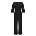 thumbnail image 3 of Cocktail Jumpsuits for Women Dressy Split 3/4 Sleeve High Waisted Elegant Rompers with Pearl Embellished Sleeves‌ Formal Business Casual Outfits Elegant Cocktail Dress, 3 of 6