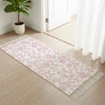 thumbnail image 3 of Pink Flower Hallway Runner Rug 2'x5', Vintage Farmhouse Boho Leaf Spring Solid Washable Kitchen Runner Rug with Tassels, Laundry Room Rugs Woven Cotton Carpet for Bedroom Entryway Front Door, 3 of 9