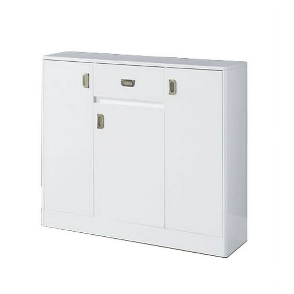 Benjara Server with 3 Door Storage and High Gloss, White